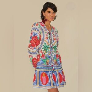 Farm Rio Flower Beach Off-White Mini Dress - S